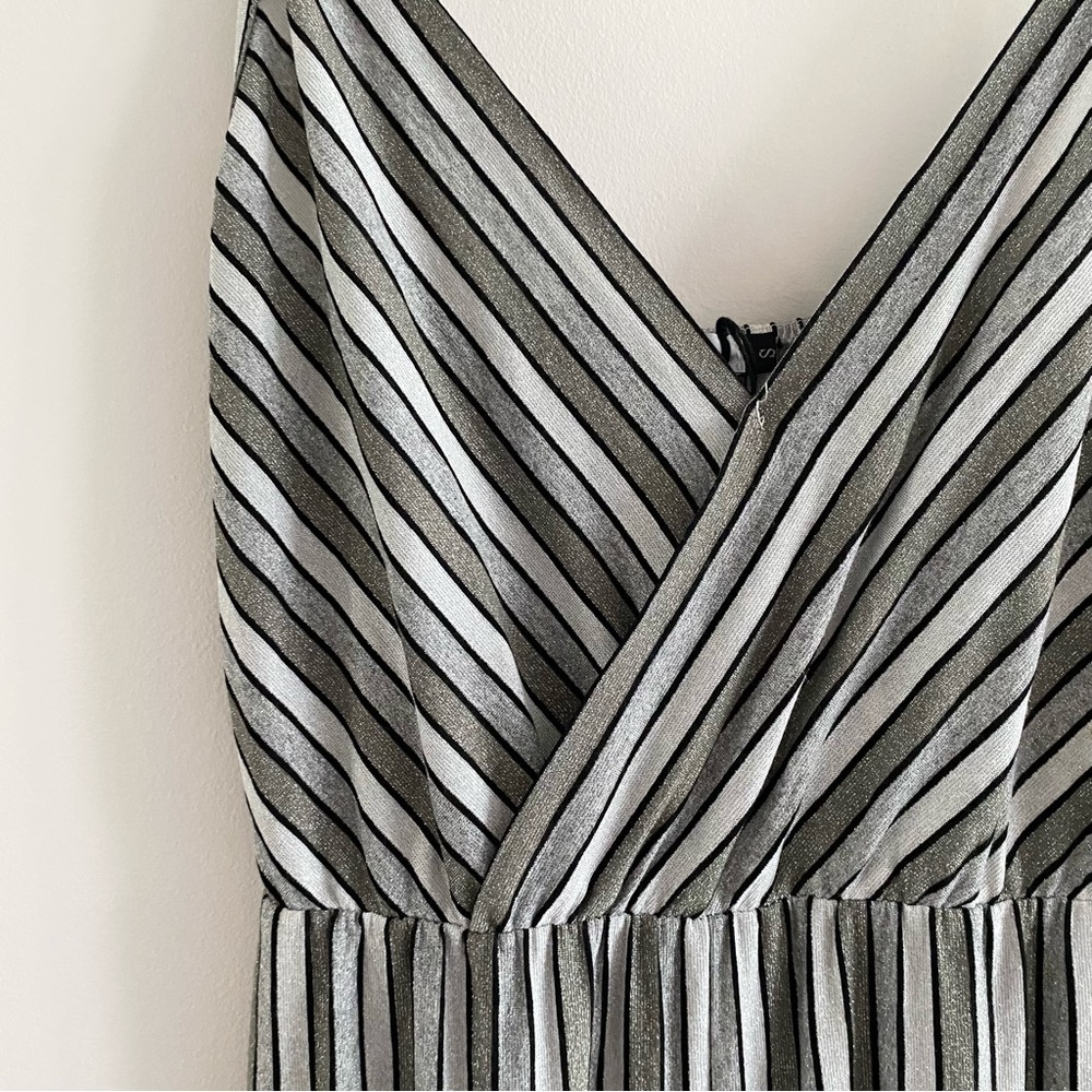 Striped Silver Glitter Casual Playsuit Jumpsuit Romper Stretch Wide Leg - Picture 12 of 16